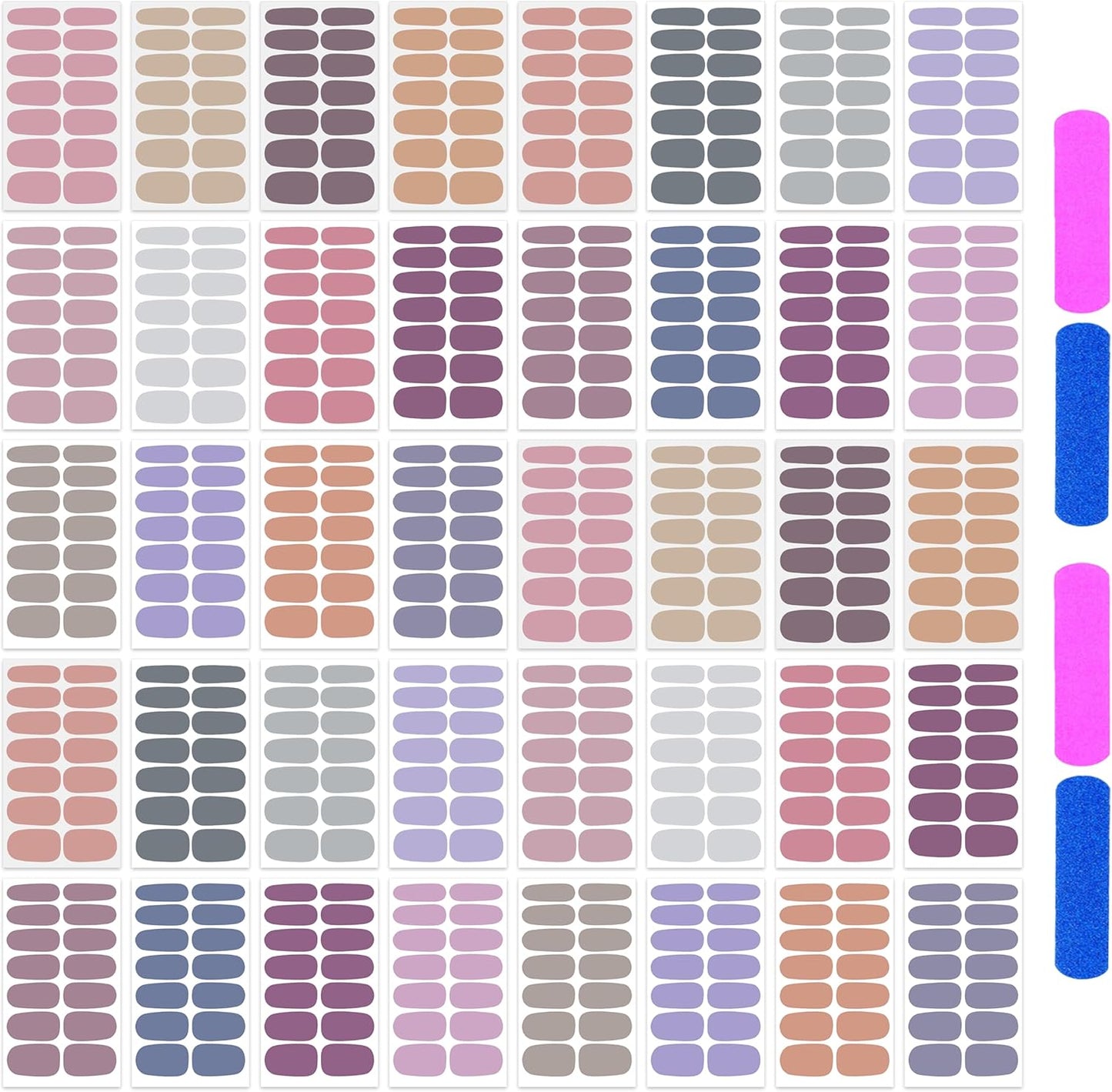 40 Sheets Elegant Solid Color Nail Polish Strips with Nail File Self-Adhesive Grey Purple Color Nail Strips Nail Stickers Full Nail Wraps for Women Nail Art