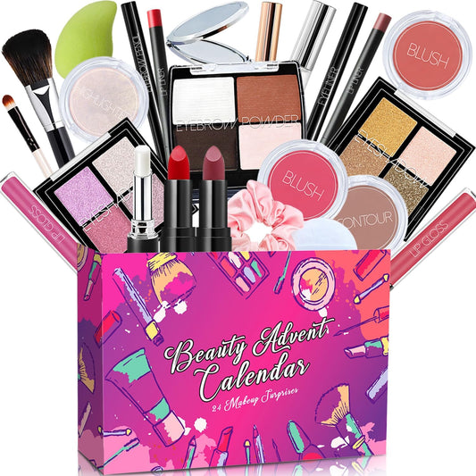 Makeup Advent Calendar 2025 Teen Girls Women Beauty Countdown Calendar Christmas Gifts for Women Teen Girl Trendy Stuff Unique Makeup Set Gifts Mascara Lipstick Blush Eyebrow Gel Eyeshadow