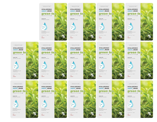 Hyaluronic Aqua Plus Essence Full Face Facial Sheet Mask 14 Sheets - 2 WEEKS SET (GREEN TEA - 14 pack)