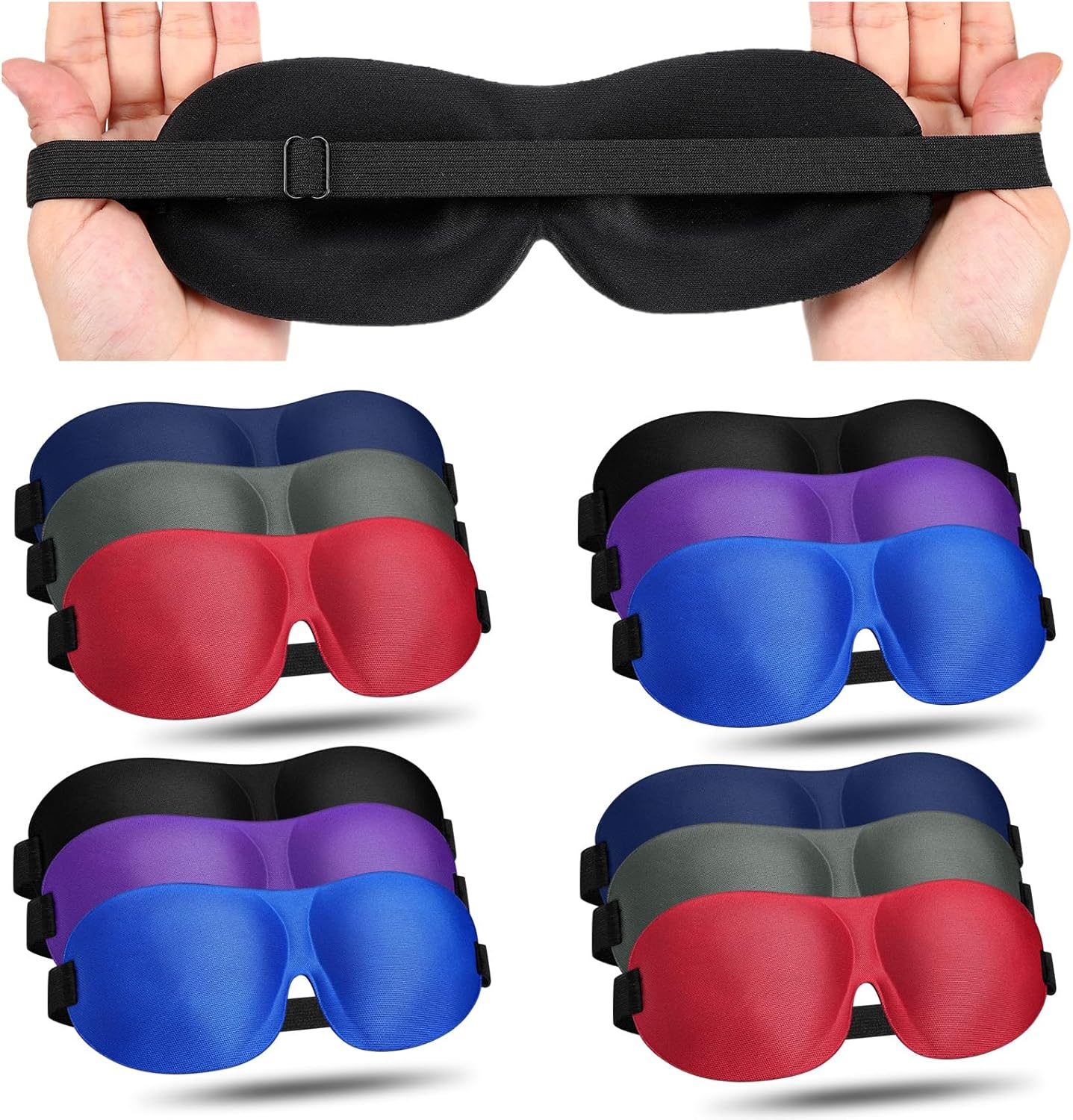 Bonuci 12 Pack Sleep Mask Blackout 3D Eye Mask for Ultralight Sleeping Night Blindfold Eye Covers with Adjustable Strap for Men Women Travel Gift Back and Side Sleeper (Multicolor)