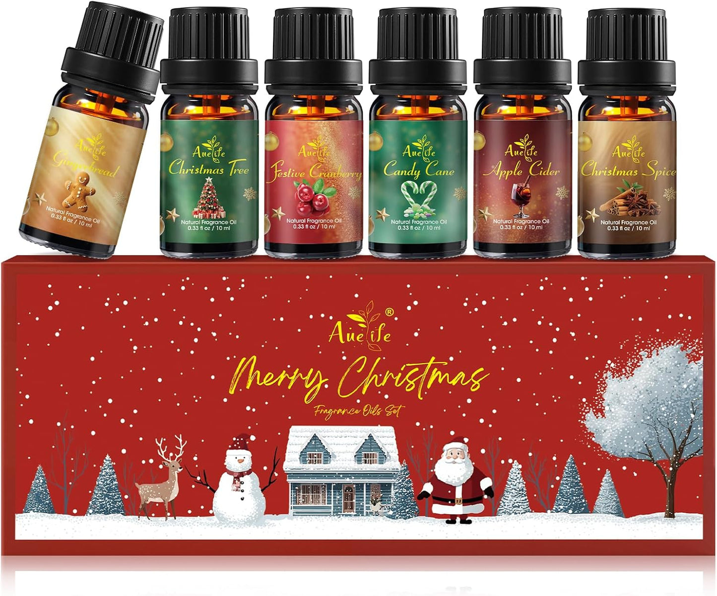 Christmas Essential Oil Set, Essential Oils for Diffusers for Home, Fragrance Oil Gift Set | Gingerbread, Candy Cane, Christmas Tree, Spice, Cranberry, Apple Cider | Aromatherapy, Candle & Soap Making