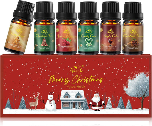 Christmas Essential Oil Set, Essential Oils for Diffusers for Home, Fragrance Oil Gift Set | Gingerbread, Candy Cane, Christmas Tree, Spice, Cranberry, Apple Cider | Aromatherapy, Candle & Soap Making