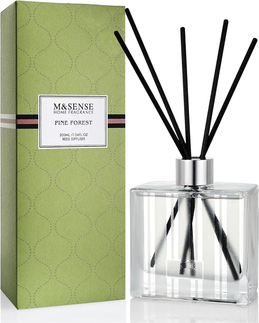 M&SENSE Pine Forest Reed Diffuser Set - 7.04oz Scented Diffusers for Home, Non-Toxic Essential Oil Decor with Sticks, Fragrance Gifts for Bedroom Bathroom Office