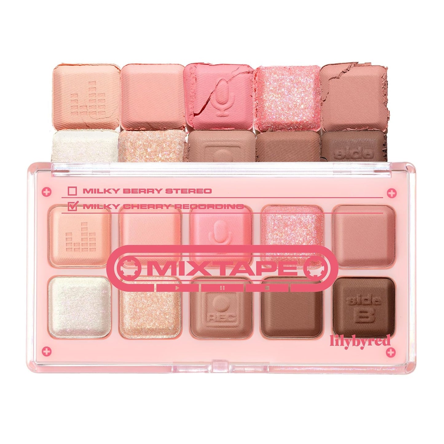 lilybyred Mood Keyboard | 10-Shade Korean Eyeshadow Palette, Highly Pigmented, Matte, Shimmer & Jelly Glitter, Smooth. Blendable, Long-Lasting, Dome-Shaped Design, 0.37 oz. (10 Milky Cherry Recording)