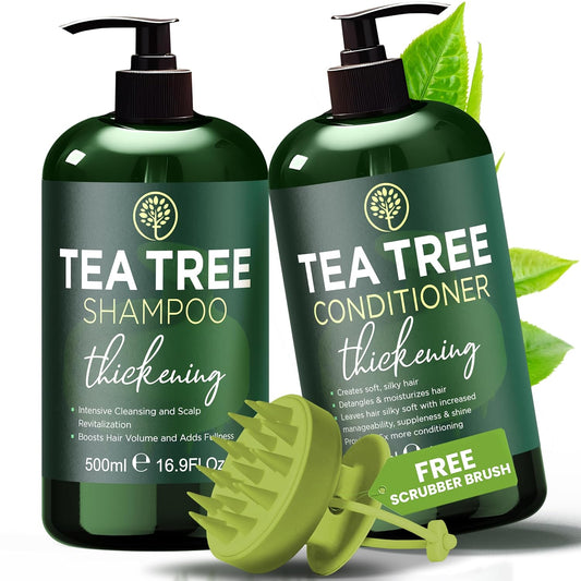 Tea Tree Shampoo & Conditioner Set | Thinning Hair Loss Treatments for Men and Women | Soothes Itchy Scalp & Dandruff | Boosts Hair Growth & Reduces Hair Loss | Sulfate & Paraben Free