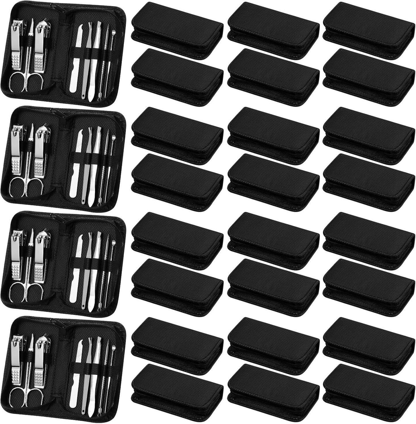 Coume 24 Sets Manicure Set Bulk Vet Tech Week 8 in 1 Nail Clippers Kit Luxurious Travel Case Stainless Steel Nails Care Tool Office Gift for Coworker Medical Assistant Rad Tech Christmas(Black)