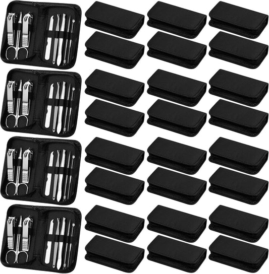 Coume 24 Sets Manicure Set Bulk Vet Tech Week 8 in 1 Nail Clippers Kit Luxurious Travel Case Stainless Steel Nails Care Tool Office Gift for Coworker Medical Assistant Rad Tech Christmas(Black)