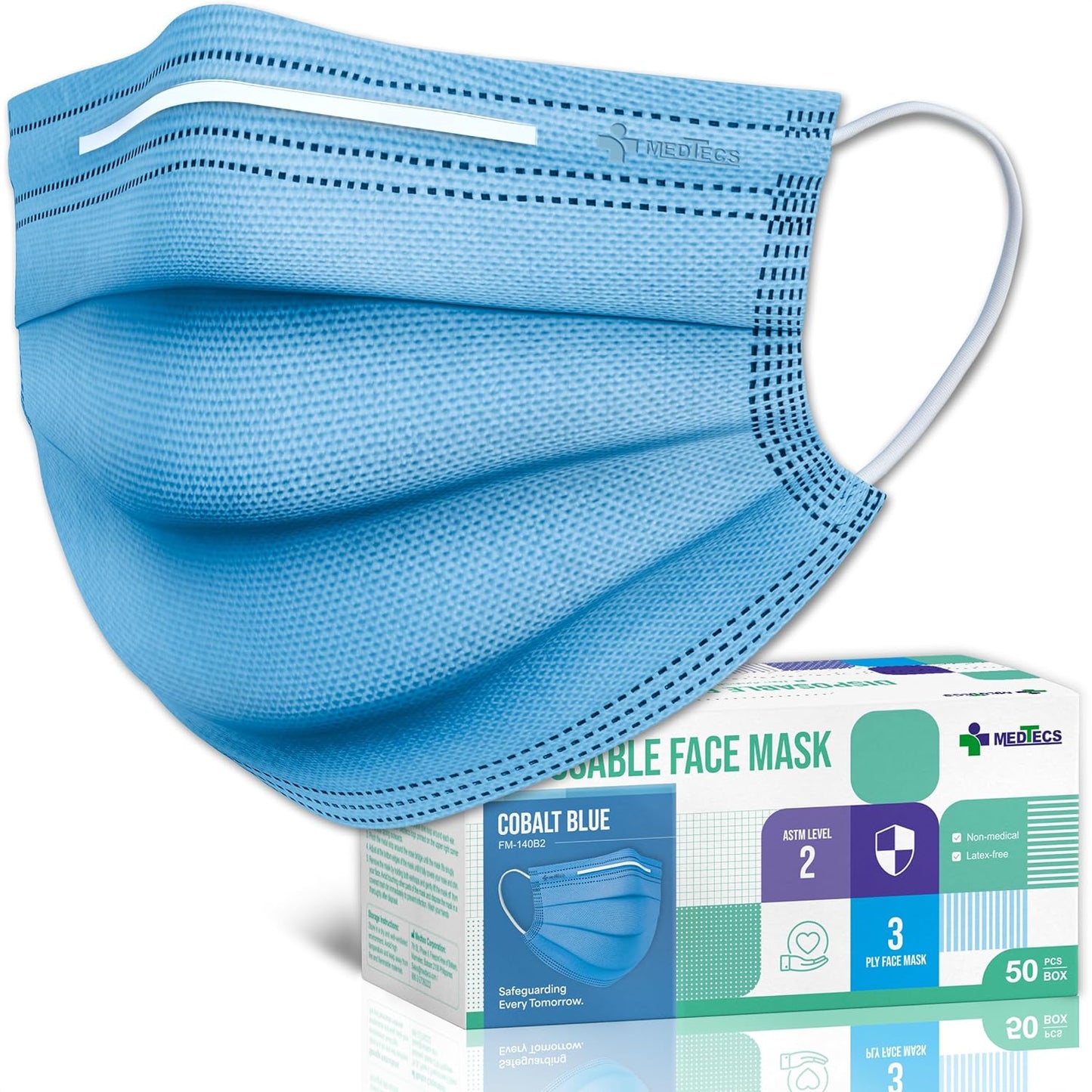 Medtecs Face Mask Disposable – Available in 50 & 2,000 pcs – ASTM Level 1, 3-Ply Breathable, Soft Fit – Adult Size – Ideal for Commuting & Daily Wear