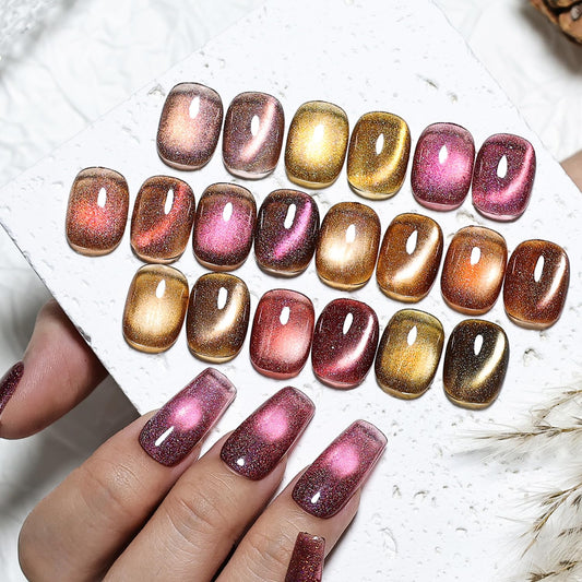 JODSONE 10 Colors Amber Rainbow Cat Eye Gel Nail Polish Set with Base Coat and Top Coat Magnetic Stick Nail Art Gifts to DIY at Home