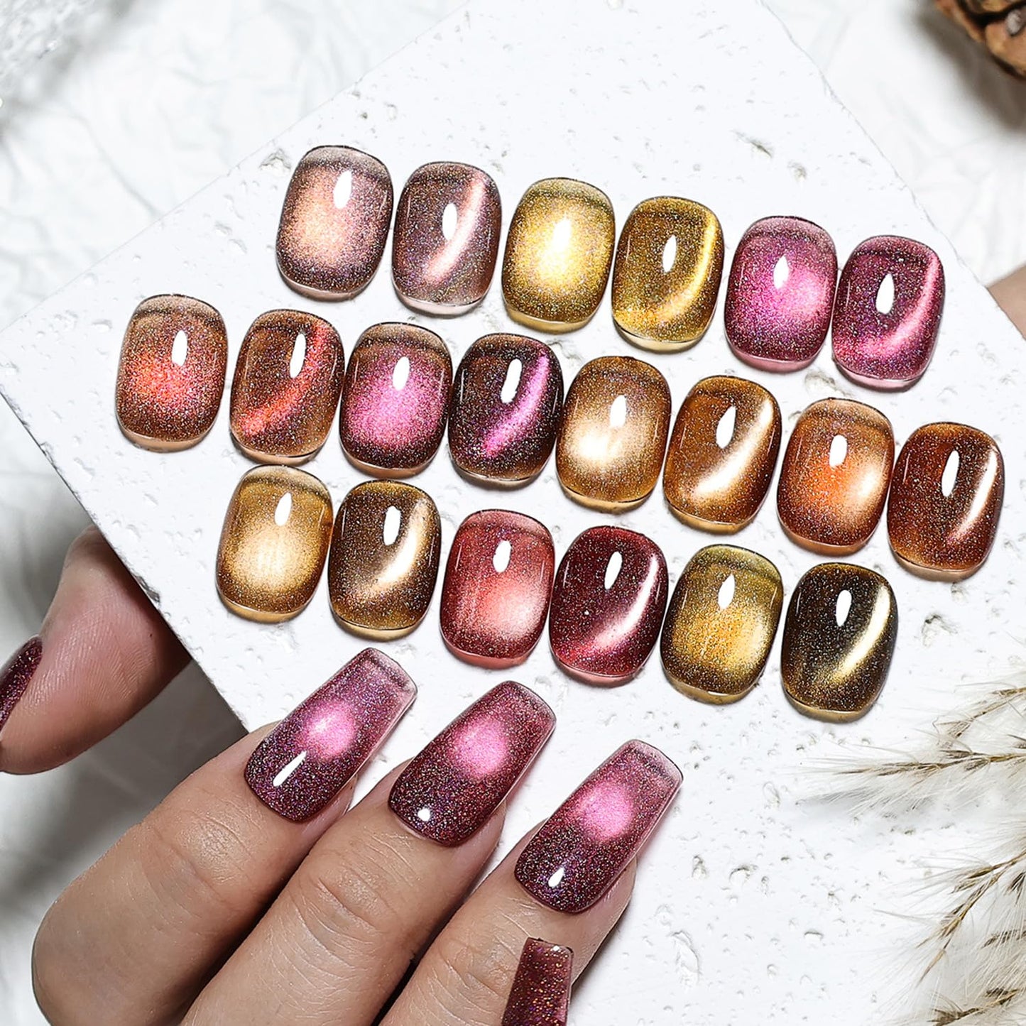 JODSONE 10 Colors Amber Rainbow Cat Eye Gel Nail Polish Set with Base Coat and Top Coat Magnetic Stick Nail Art Gifts to DIY at Home