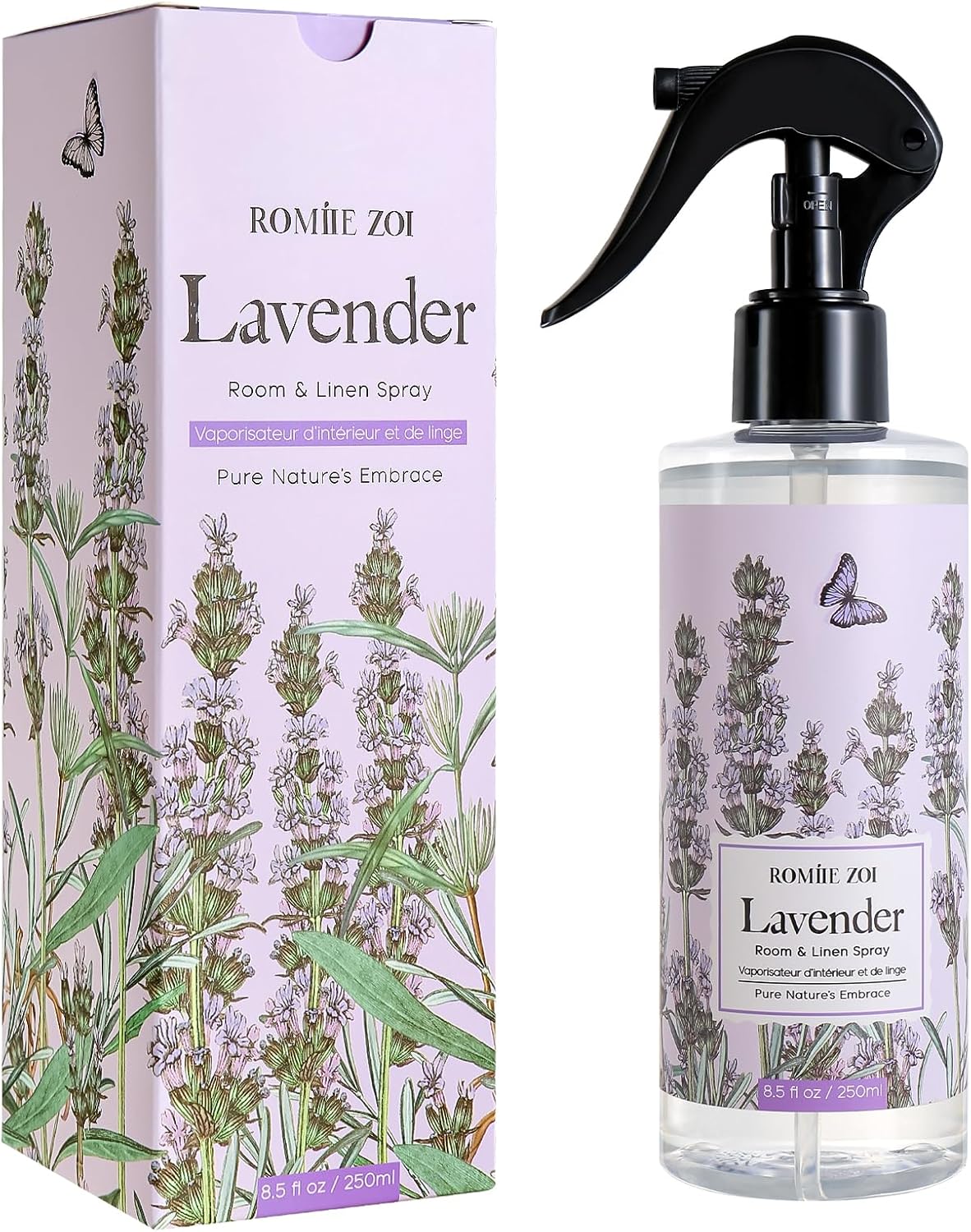 ROMIIE ZOI Linen & Room Air Freshener Spray Room Mist, with Natural Plant Extract, Lavender Scent, 8.5 FL OZ.