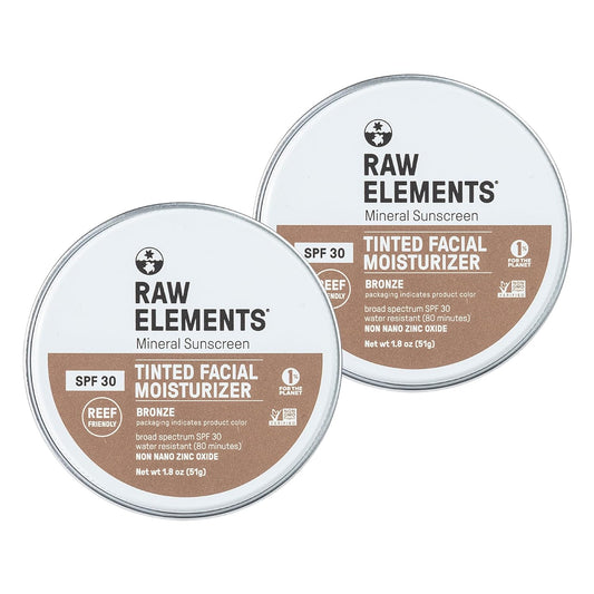 Raw Element Ultra-Moisturizing Tinted Face Cream, Non Toxic Mineral Face Sunscreen, Daily Tinted Moisturizer, Non-Nano Zinc Oxide, Reef Friendly, All Ages, SPF 30, 1.8 oz, Bronze, Pack of 2
