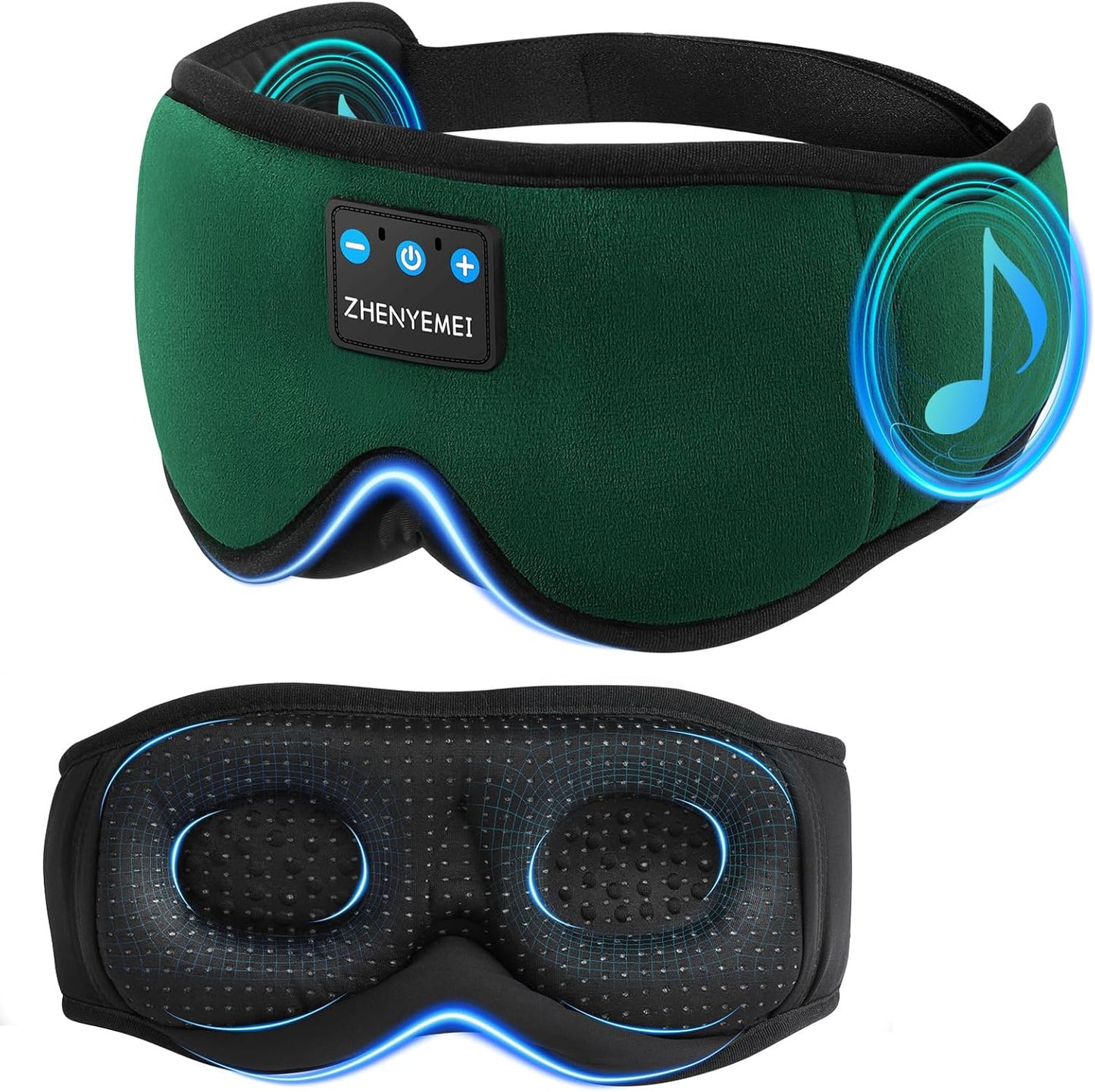 3D Sleep Mask with Bluetooth Headphones, Sleeping Headphones for Side Sleepers, Wireless Music Eye Mask with Ultra-Thin Stereo Speakers for Men, Women, Tech Gifts, Deep Green