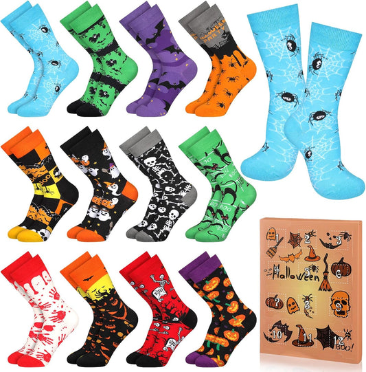 12 Days Halloween Socks Advent Calendar 2025 Knitting Unisex Socks Gift Set for Adults 12 Days Advent Beauty Calendar for Halloween Countdown 2025 Gift