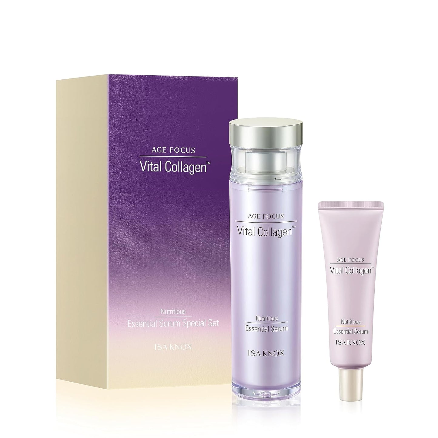 ISA KNOX AGE FOCUS VITAL COLLAGEN Essential Serum (2.4fl oz) - Korean Skin Care, Ampoule by LG Beauty. Hydrolyzed Collagen, Vitamins C, B12 & E