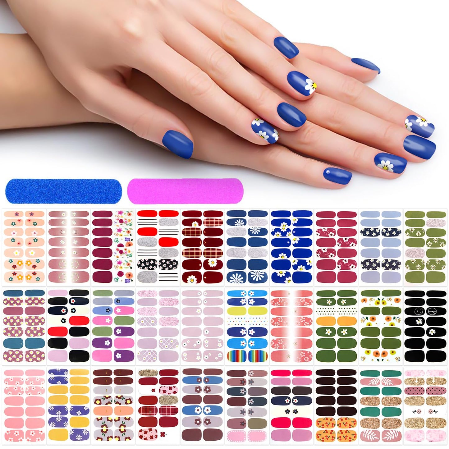 DANNEASY 30 Sheets Nail Polish Stickers Full Nail Wraps Flower Fingernail Sticker Nails for Women Self Adhesive Stick on Nail Polish Strips Gel Nail Strips with File, Cuticle Stick