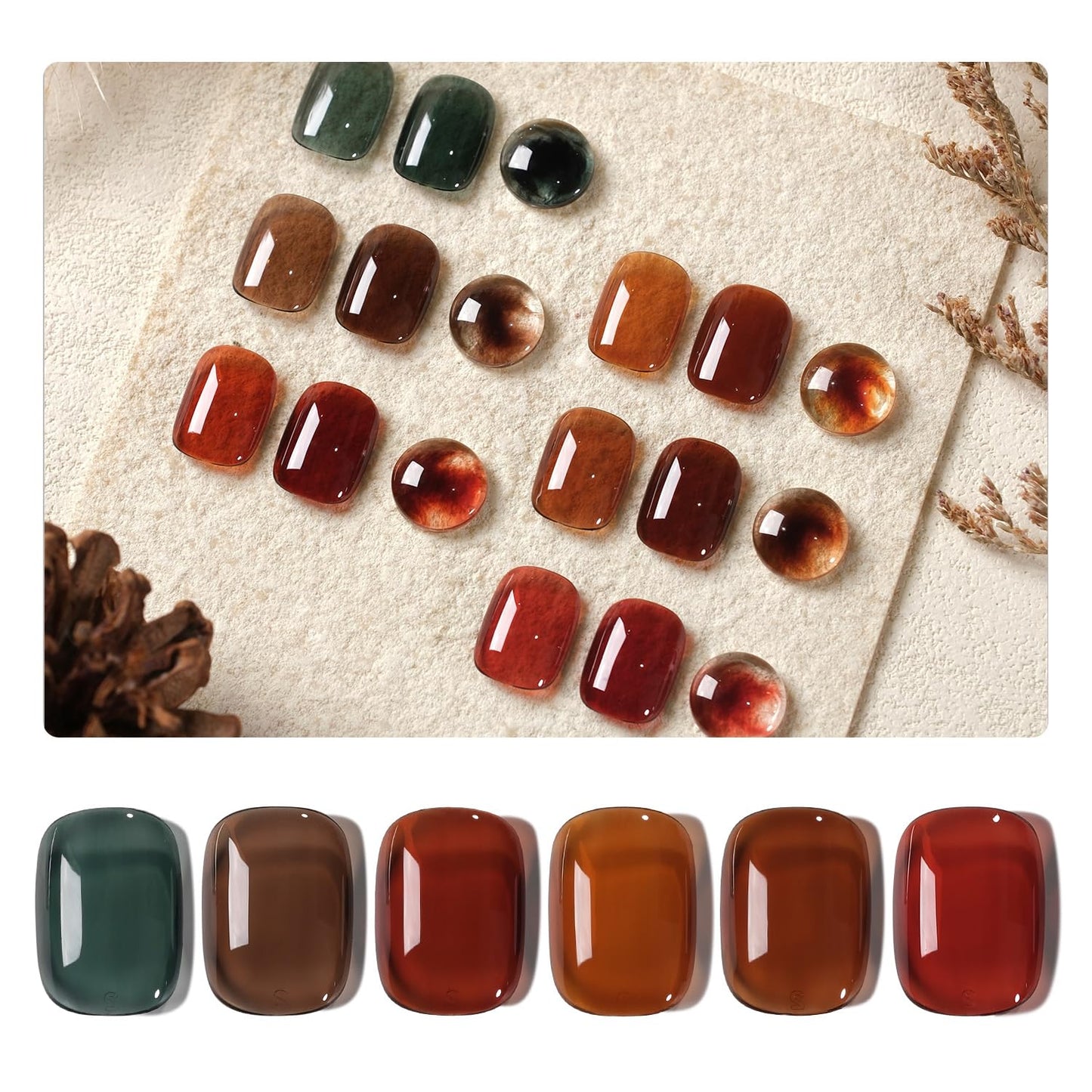 GAOY Jelly Dark Green Brown Gel Nail Polish Set, 6 Transparent Colors Sheer Red Fall Colors Soak Off UV Light Cure Gel Polish Kit for Salon and Nail Art DIY at Home