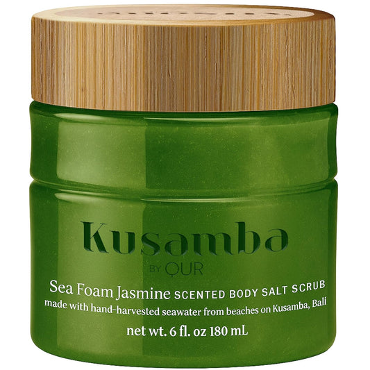 SeaFoam Jasmine Exfoliating Body Scrub 6oz, Gentle Shower Scrub with Kusamba Salt, Coconut & Olive Oil for Soft, Radiant, Daily Nourished Skin, Salt, Kusamba by QUR