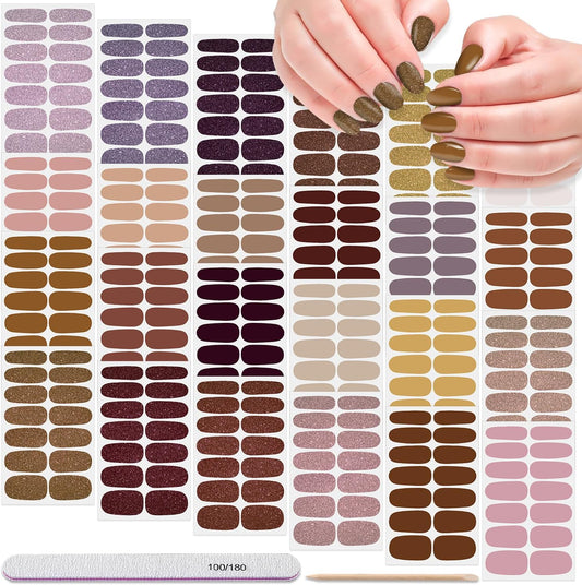 DANNEASY 24 Sheets Nail Polish Stickers Full Nail WrapsSolid Color Nail Polish Strips for Women Gel Nail Strips Self Adhesive Fingernail Stickers Manicure Kit with File, Cuticle Stick