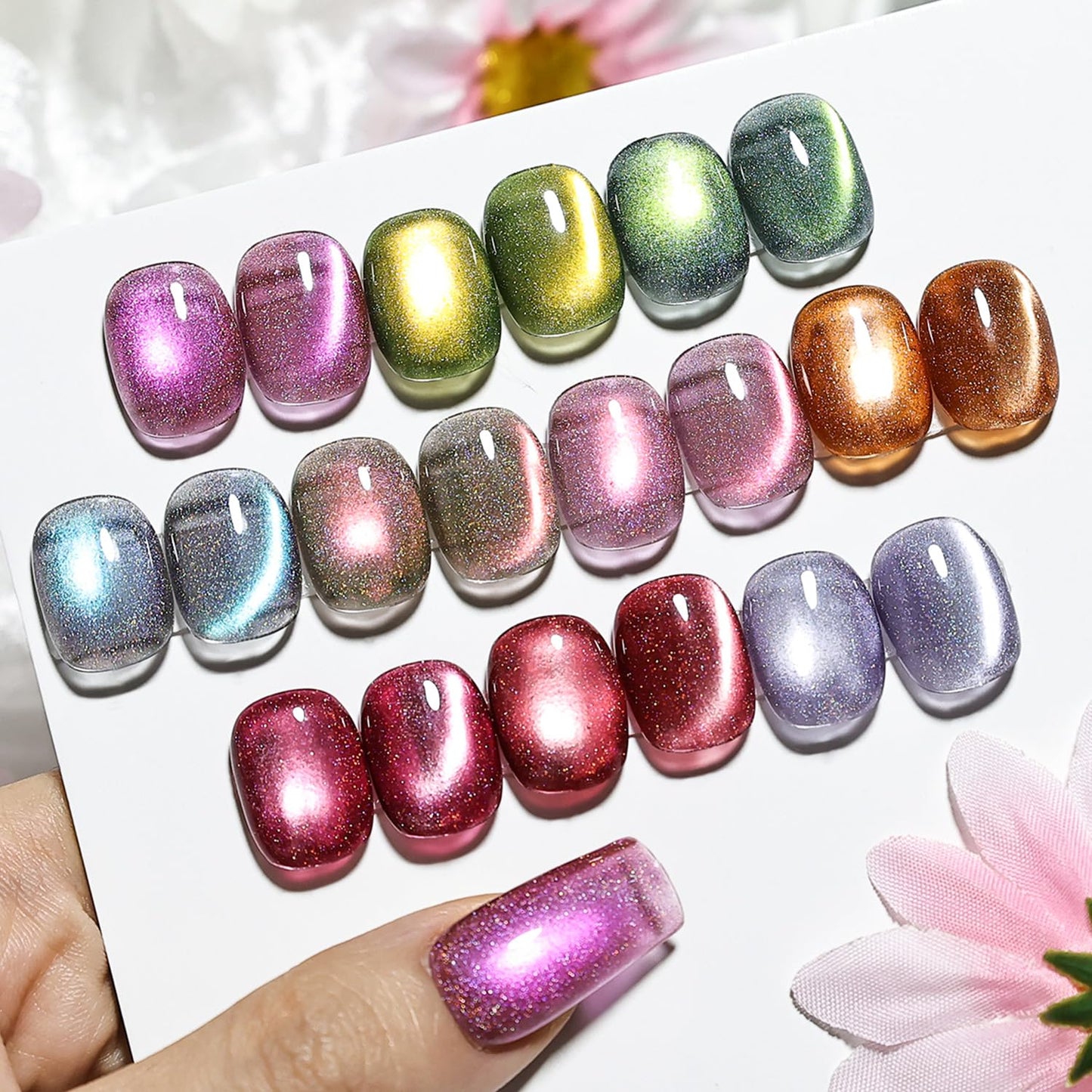 JODSONE 10-Color Cat Eye Gel Nail Polish Set Base Coat and Top Coat Magnet Stick Iridescent Glass Cat Eye for nail art DIY at Home