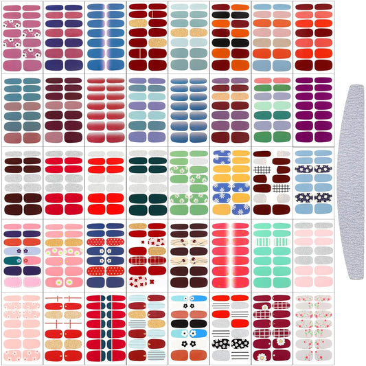 Maitys 560 Pieces 40 Sheets Full Wrap Nail Stickers Nail Polish Strips Decals Self Adhesive Gel Fingernail Strips Art Decals with File for Women DIY Craft Decorations(Flower Style)