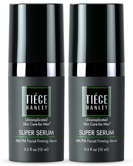 Tiege Hanley Anti-Aging Face Serum, SUPER SERUM (2-Pack) - Skin Tightening Facial Serum for Men - Mens Serum For Face with Sodium Hyaluronate & Retinyl Palmitate for Smoother & Tighter Skin, 0.5 Fl Oz