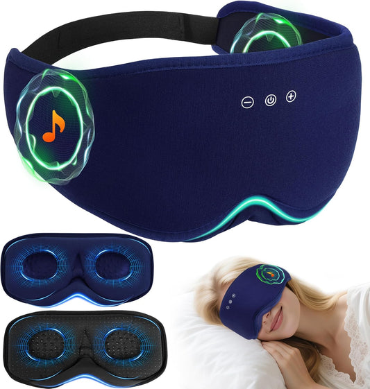 LC-dolida Bamboo Cotton Bluetooth Sleep Mask, 2 in 1 3D Soft Sleep Mask with Sleep Headphones, Sleep Eye Mask with Timming Setting, Blackout Sleeping Mask for Side Sleepers, Women Men, Navy