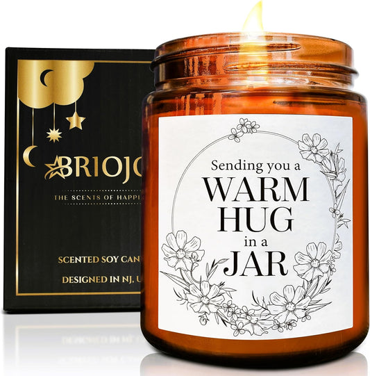 Sending You Warm Hug in a Jar Candle - Friendship Gifts for Women Men Best Friend - Relaxing Gift for Her Him - Natural Soy Candle for Home - Sea Salt Jasmine Scented Candles for Stress Relief