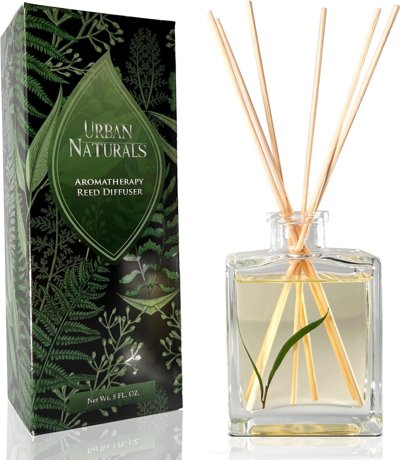 Urban Naturals Eucalyptus Sage Reed Diffuser Oil Gift Set – Eucalyptus, Sage, Mint, Lime & Cedarwood Essential Oils– Relaxing Scent – Sleek Rectangular Refillable Glass Bottle – Made in The USA