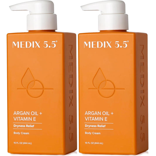 Medix 5.5 Argan Oil + Vitamin E Cream Anti Aging Skin Care Moisturizer Body Lotion For Women & Men | Firming Body Lotion Reduces Look Of Wrinkles, Cellulite, Crepey Skin, & Uneven Skin Tone, 2-Pack
