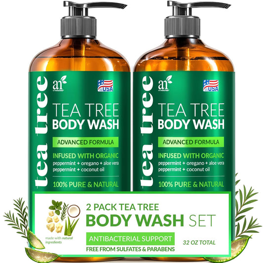 Antibacterial Tea Tree Oil Body Wash For Men & Women Remedy Soap Extra Strength - Helps Treat Acne, Athletes foot, Eczema, Toenail Fungus & Jock Itch & Ringworm (16 Fl Oz (Pack of 2)