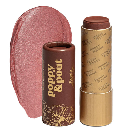 Poppy & Pout All Natural Lip Tint, Cardboard Tube, Hand-Filled, Beeswax, Vitamin E, Coconut Oil, Cruelty Free, All-Natural Shades (Roxie)