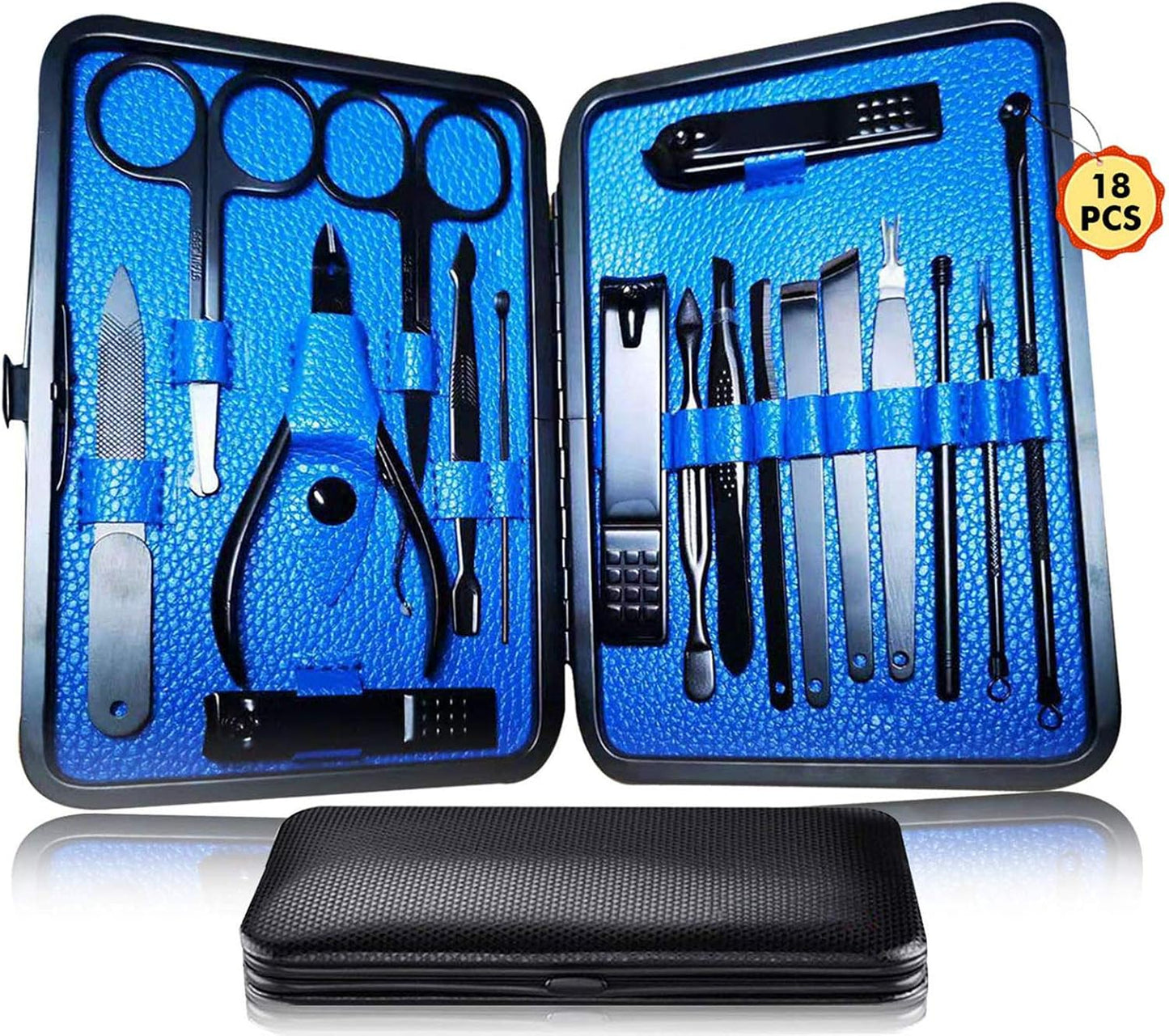 Manicure Pedicure Kit Nail Clippers Set 18 in 1 High Precision Stainless Steel Cutter File Sharp Scissors for Men & Women Fingernails & Toenails Vibrissac Scissors with Stylish Case (Blue_18in1)
