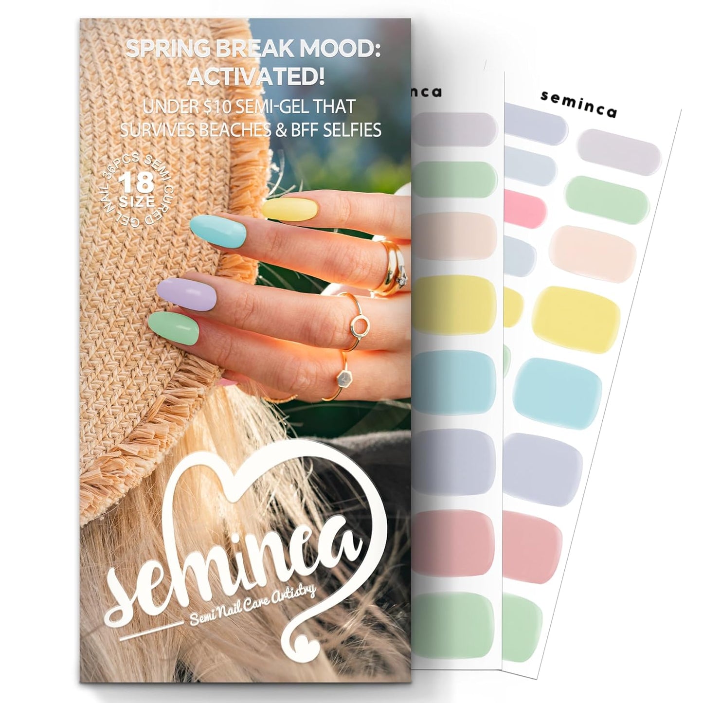 Semi Cured Gel Nail Strips-Candy Color Semi Gel Nail Stickers,36pcs DIY Salon Nails at Home Quick Manicure Press On Nails,Works with Any UV/LED Lamps(Pastel Light Colors)