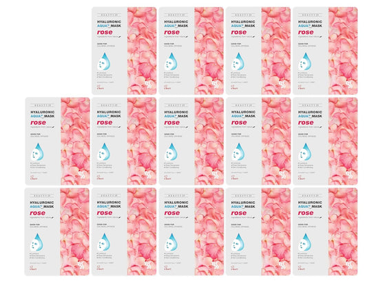 Hyaluronic Aqua Plus Essence Full Face Facial Sheet Mask 14 Sheets - 2 WEEKS SET (ROSE - 14 pack)