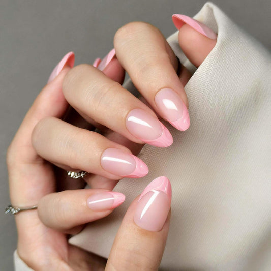 Press On Nails - Bubblegum French I Medium Almond 3D Pink French Tip I 16 Sizes - 32 Reusable Fake Nail Kit - Glue & Adhesive Tabs I Long-Lasting, Damage-Free Wear