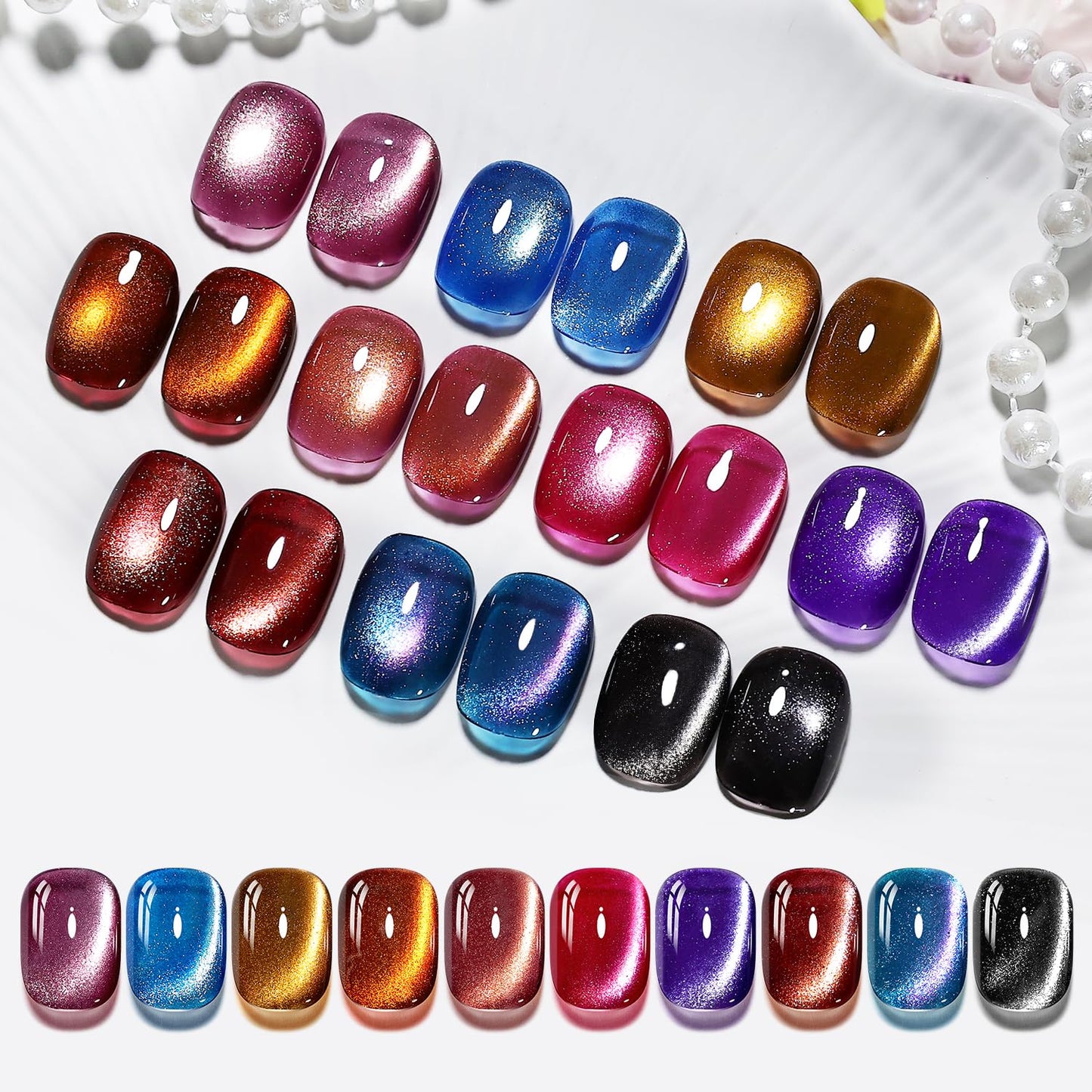 JODSONE 12 Colors Cat Eye Gel Nail Polish Set Blue Purple Red Black with Base Coat &Top Coat Magnet for DIY Salon Nails All Seasons