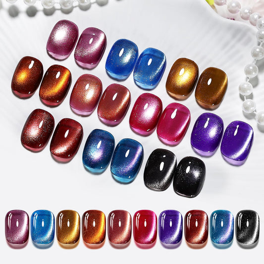 JODSONE 12 Colors Cat Eye Gel Nail Polish Set Blue Purple Red Black with Base Coat &Top Coat Magnet for DIY Salon Nails All Seasons