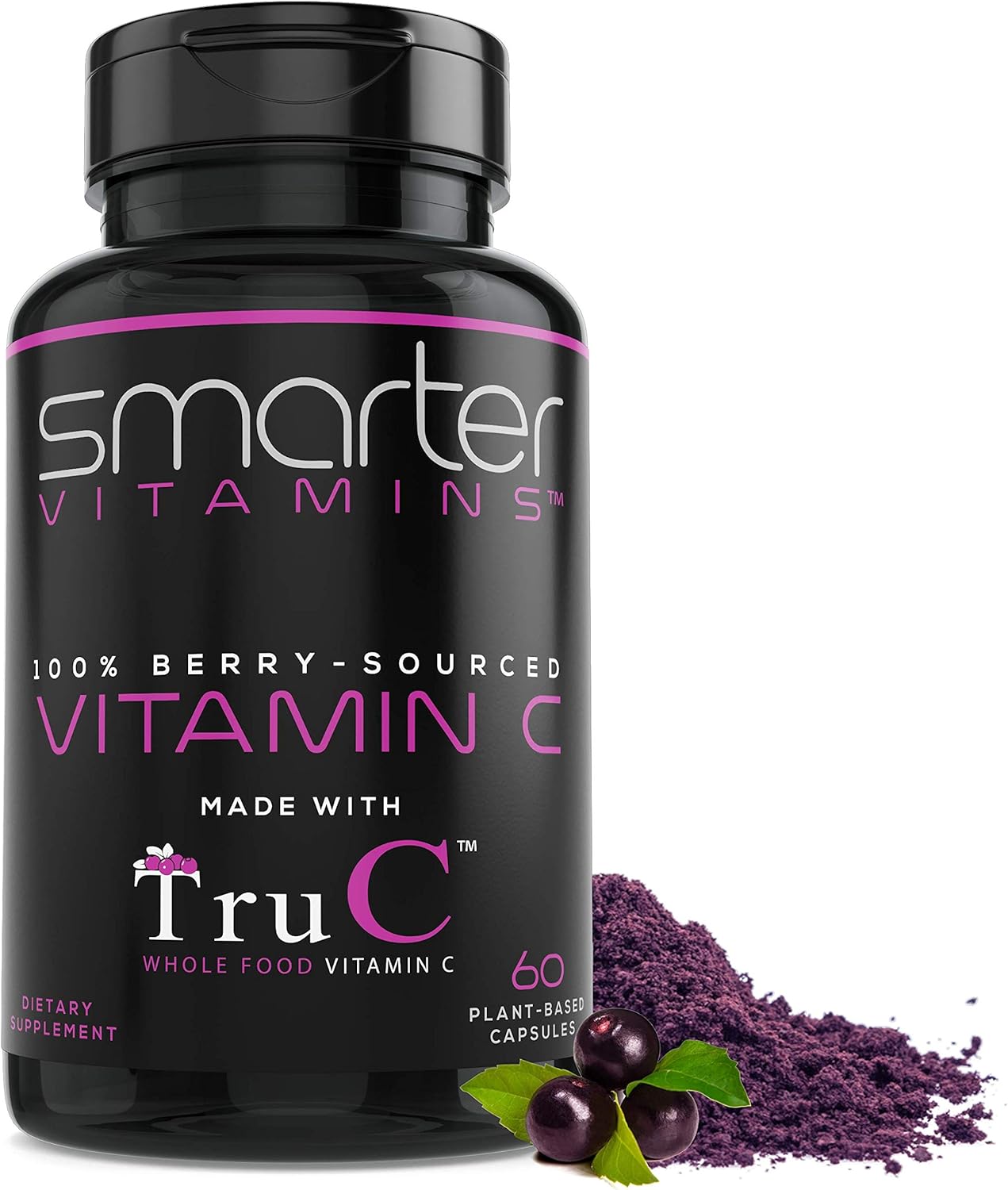 Smarter Raw Whole Food Vitamin C from Berries, Premium Antioxidants, Bioflavonoids & Polyphenols, 60 Vegan Capsules