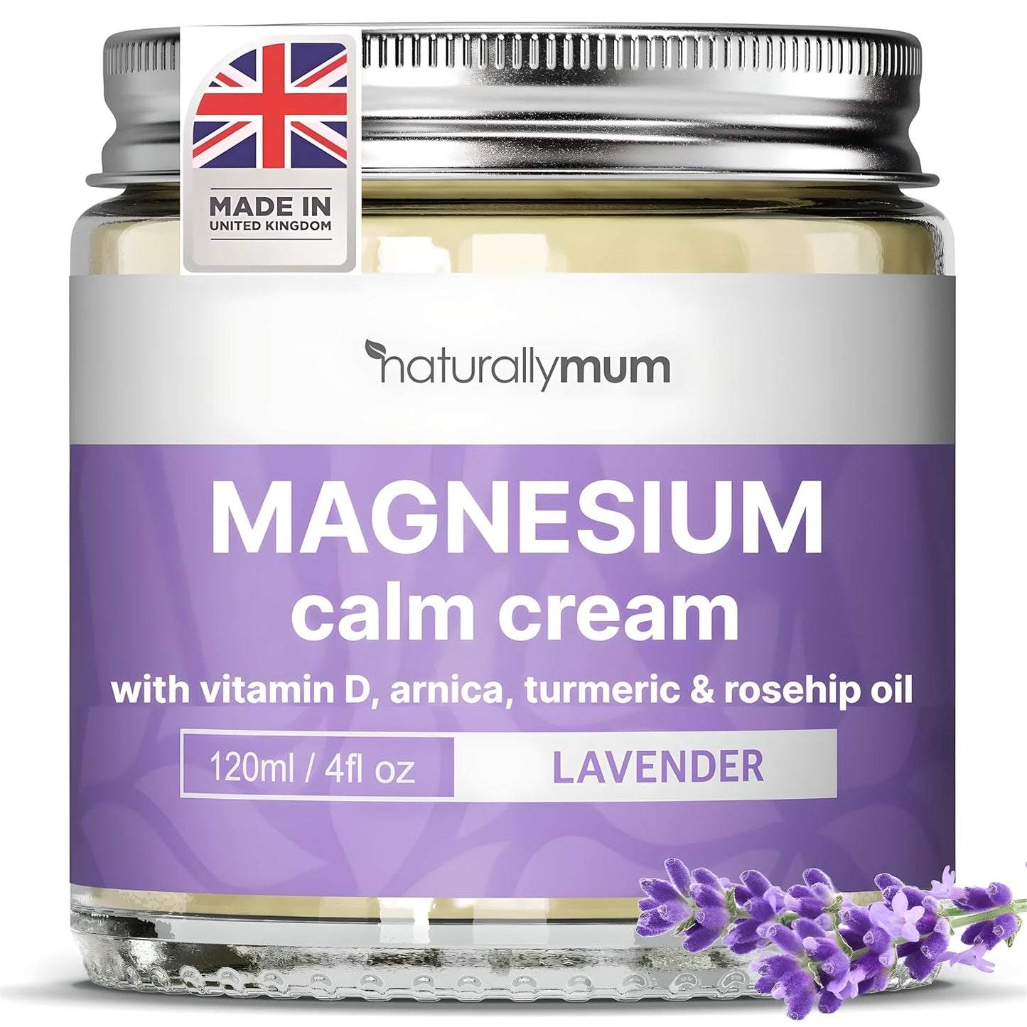 NaturallyMum - Magnesium Cream with Vitamin D3 [4 Fl Oz] - Magnesium and VIT D Lotion - Turmeric & Arnica Calm Cream - Magnesium and VIT D3 - Lavender