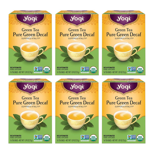 Yogi Tea - Green Tea Pure Green Decaf (6 Pack) - Supports Vitality - 96 Tea Bags
