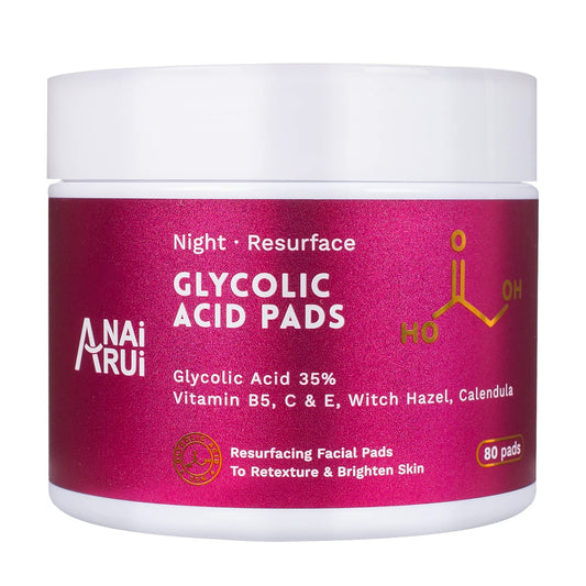 ANAI RUI Glycolic Acid Peel Pads 35% AHA Resurfacing Facial With Vitamins B5, Witch Hazel, Calendula - Exfoliating for Face Dark Spots and Reduces Fine Lines - 80 Pads