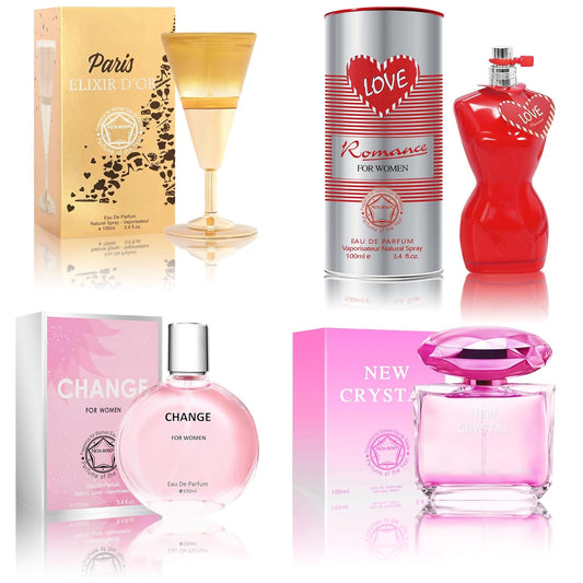 META-BOSEM Perfume for Women Set (100ml x 4PCS Variety Pack), NewCrys, LoveRoma, ChangeW, PariselixiR, Long Lasting Perfume for Women All Day Use