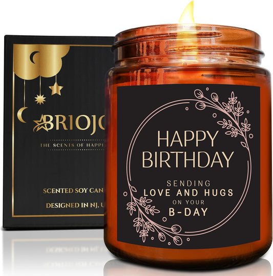 Birthday Gifts for Women Men - Sending Love Hugs Bday Candle for Her, Him, Best Friend - Happy Birthday Gifts for Mom Wife Girlfriend Aunt Sister Daughter - Jasmine Relaxing Soy Candle