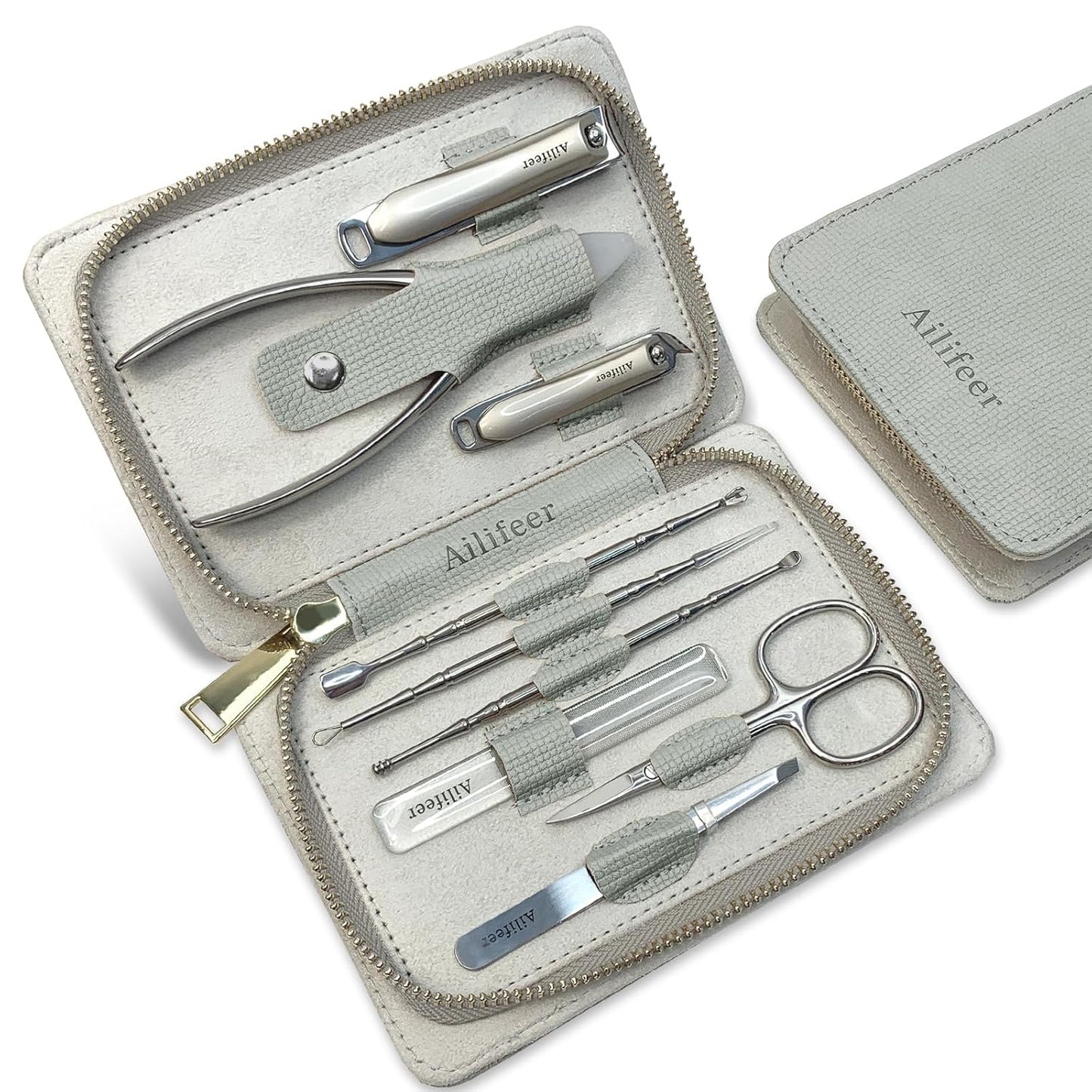 Manicure Set,Stainless Steel Professional large nail clippers and Nail Cutters Kit, Includes Nail File, Cuticle Trimmer, with Portable Travel Case kit,Gifts For Women Men (Silver-9.)