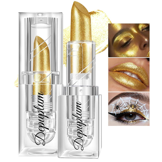 Halloween Gold Lipstick Shimmer Body Painting Stick for Women Waterproof Long Lasting Lip Stick Gothic Zombie Vampire Lip Makeup Cosplay Cruelty Free Lipstick, Shimmer Gold