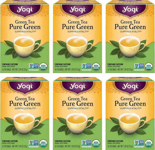 Yogi Tea Pure Green Tea - 16 Bags per Pack (6 Packs) - Organic - Supports Overall Health & Provides Antioxidants