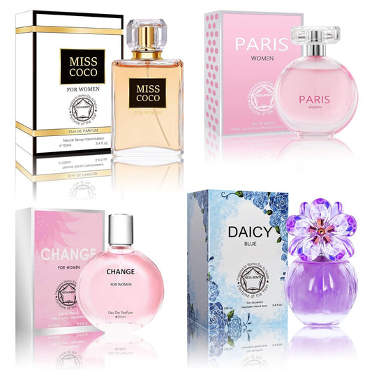 META-BOSEM Perfume for Women Set (100ml x 4PCS Variety Pack), ParisW, MissCoco, DaicyB, ChangeW, Long Lasting Perfume for Women All Day Use