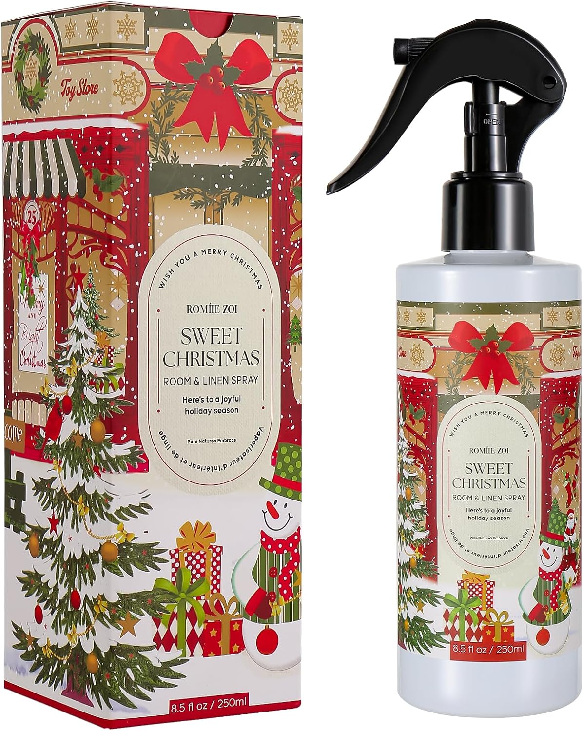 Romiie Zoi Christmas Linen & Room Air Freshener Spray Room Mist- Sweet Christmas - Infused with Sweet Pine Aroma- 250ml / 8.5 FL OZ.