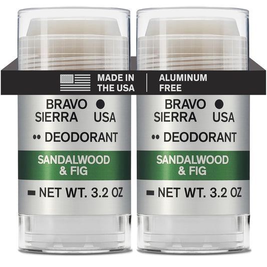 Aluminum-Free Deodorant for Men by Bravo Sierra, 2-Pack - Contains Natural Ingredients – Long Lasting All-Day Odor and Sweat Protection - Sandalwood and Fig, 3.2 oz -Paraben-Free, Vegan & Cruelty-Free